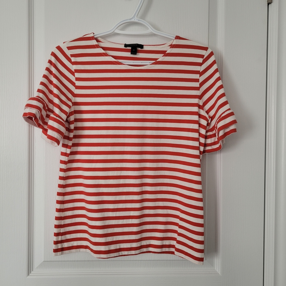 J. Crew Red and White Striped Short Sleeve Tee